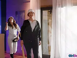 Busty lesbian milf coach rims n fucks teen with baseball bat